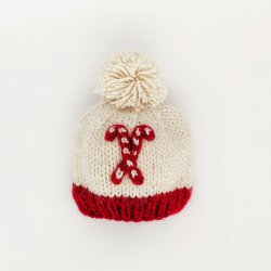 Huggalugs "Candy Caner" Ivory & Red Unisex Pompom Hat 