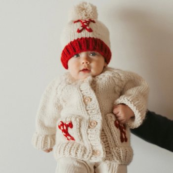 Huggalugs "Candy Caner" Ivory & Red Unisex Pompom Hat 