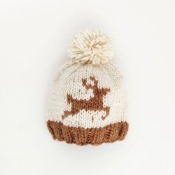 Huggalugs "Oh Deer" Ivory & Brown Unisex Pompom Hat 