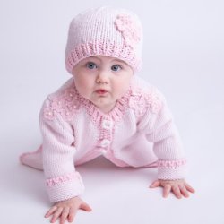 Huggalugs "Pearl" Pink Hat for Baby Girls with Crocheted Flower