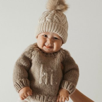 Huggalugs "Hi" Pebble Crew Neck Sweater for Baby Girls or Boys