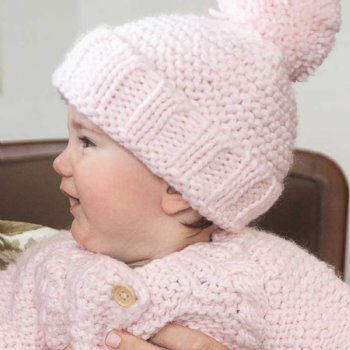 Huggalugs Pink Pom Pom Hat for Baby Girls