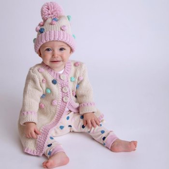 Huggalugs "Popcorn" Ivory and Pink "Pompom" Sweater for Baby Girls 