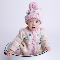 Huggalugs "Popcorn" Ivory and Pink "Pompom" Sweater for Baby Girls 