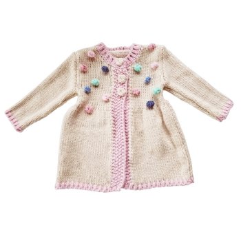 Huggalugs "Popcorn" Ivory and Pink "Pompom" Sweater for Baby Girls 