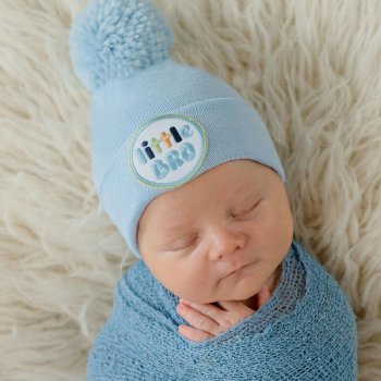 Ilybean Blue "Little Brother" Nursery Hat with Pom Pom