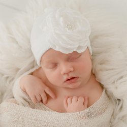Ilybean White Hat with White Silk Flower and Pearl Accents