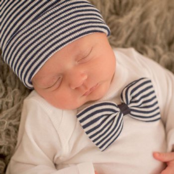 Ilybean "Take Me Home" Navy Blue Striped Bowtie Onesie and Hat Set