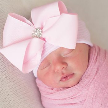 Ilybean "Bella" Pink Hat with Pink Bow and Jeweled Center