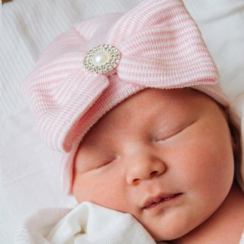 Ilybean "Iris" Pink Striped Hat with Bow and Pearl Accent