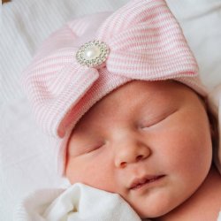 Ilybean "Iris" Pink Striped Hat with Bow and Pearl Accent