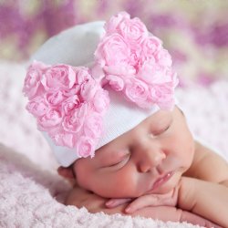 Ilybean White Hat with Pink Rosette Bow