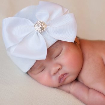 Ilybean "Snow White" Hat with White Bow and Jeweled Center