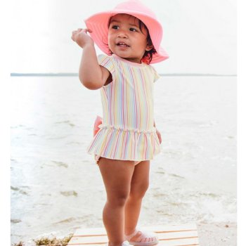 Ruffle Butts "Rainbow Stripe" One Piece Rash Guard Swimsuit for Baby Girls