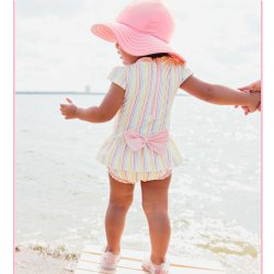 Ruffle Butts "Rainbow Stripe" One Piece Rash Guard Swimsuit for Baby Girls