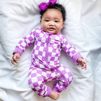 Jensen's Jammies "Aria" Purple Check Zippy Romper