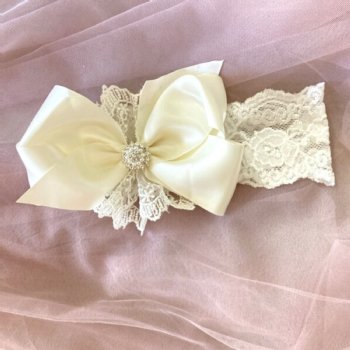Katie Rose "Lucia" Ivory Big Bow Headband with Sparkling Center