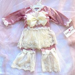 Katie Rose 2-Pc "Lucia" Pink Velvet and Lace Set