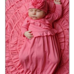 Lemon Loves Layette "Jenna" Gown for Newborn Girls in Pink Lemonade