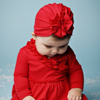 Lemon Loves Layette "Bloom" Hat for Newborn and Baby Girls in True Red