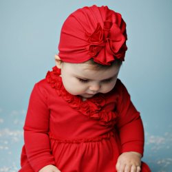 Lemon Loves Layette "Bloom" Hat for Newborn and Baby Girls in True Red