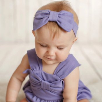 Lemon Loves Layette Bow Bubble and Headband Set for Baby Girls in Lilac