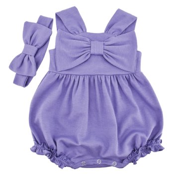 Lemon Loves Layette Bow Bubble and Headband Set for Baby Girls in Lilac