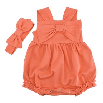 Lemon Loves Layette Bow Bubble and Headband Set for Baby Girls in Coral