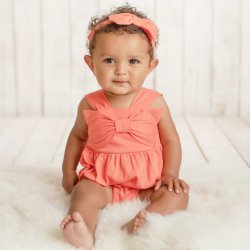Lemon Loves Layette Bow Bubble and Headband Set for Baby Girls in Coral