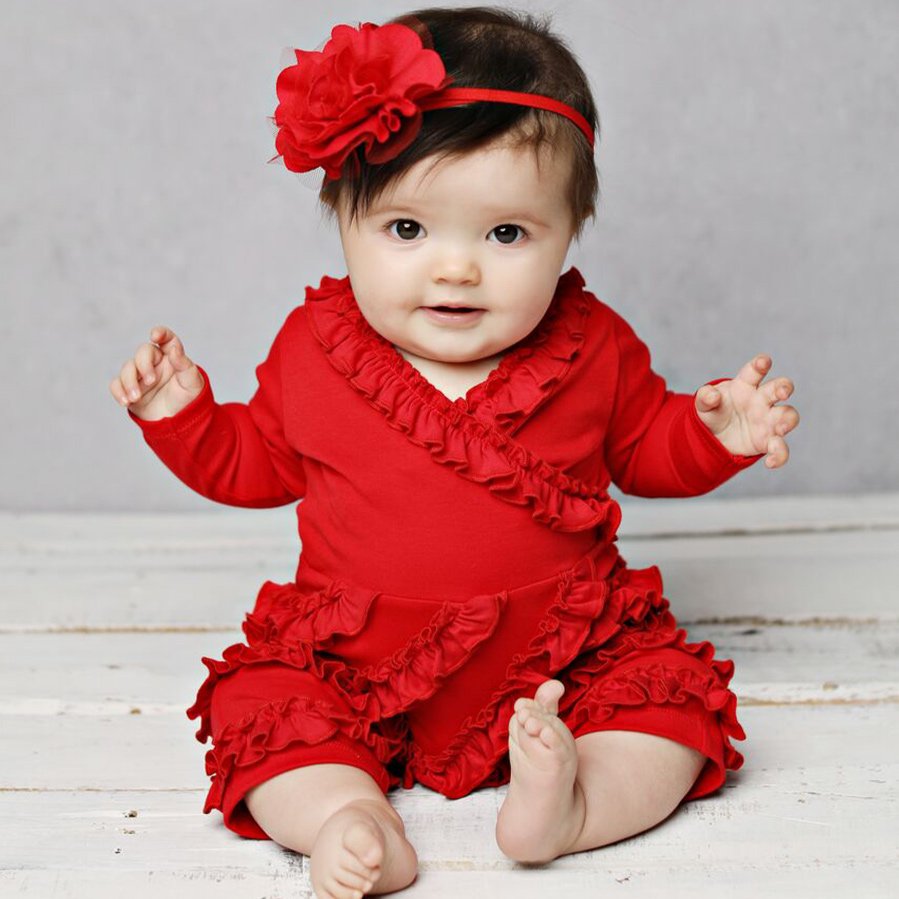 Lemon Loves Layette True Red Raya Romper for Baby Girls