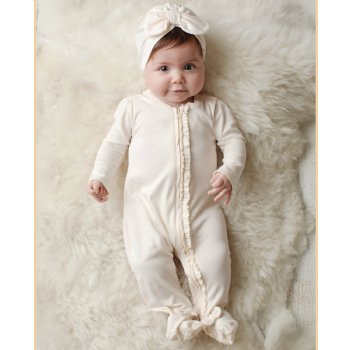 Lemon Loves Layette "Lulu" Romper for Newborns and Baby Girls in Eggnog Beige