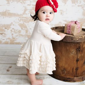 Lemon Loves Layette "Jada" Dress for Newborns and Baby Girls in Eggnog Beige