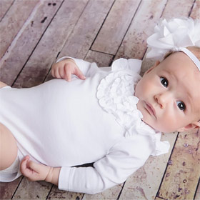 Lemon Loves Layette "Madison" Onesie for Newborn and Baby Girls in White