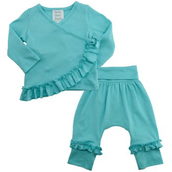 Lemon Loves Layette "Adley" 2 Pc. Set for Baby Girls in Blue Tint