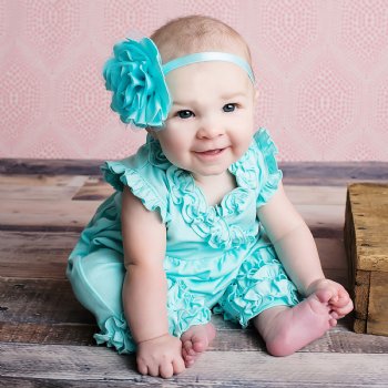 Lemon Loves Layette "Ava" Romper for Baby Girls in Blue Tint
