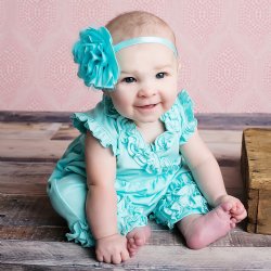 Lemon Loves Layette "Ava" Romper for Baby Girls in Blue Tint