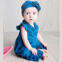 Lemon Loves Layette "Ava" Romper for Baby Girls in Seaport Blue