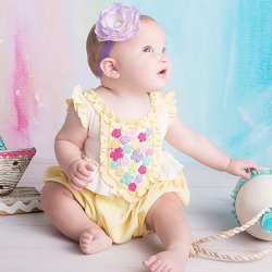 Lemon Loves Layette "Butterfly Floral Romper" Baby Dress in Double Cream