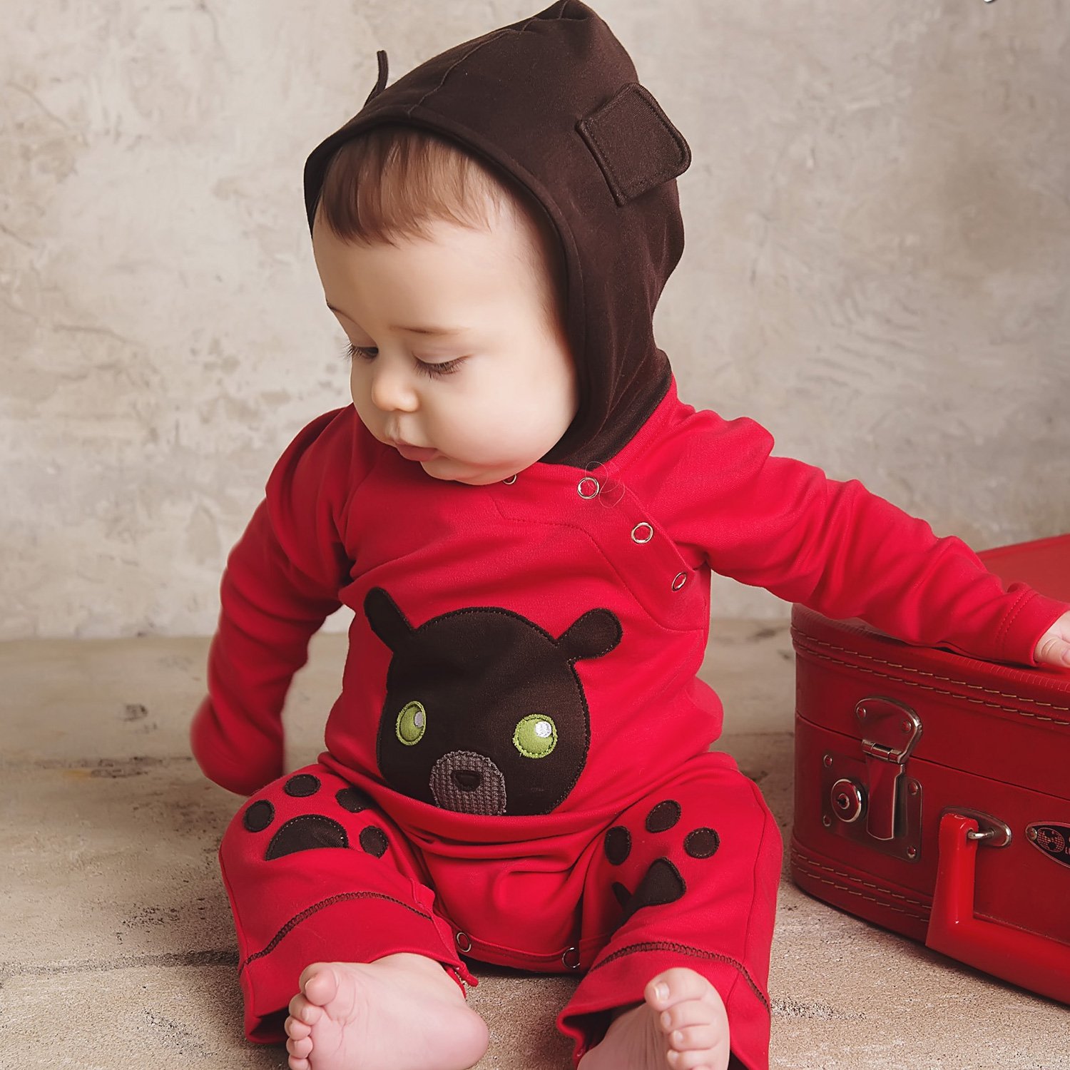 Lemon Loves Layette Hooded Bear Romper for Baby Boys