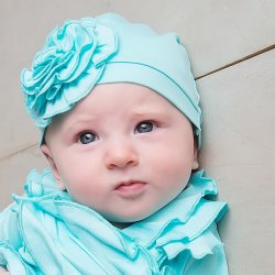 Lemon Loves Layette "Bijou" Hat for Newborn and Baby Girls in Blue Tint