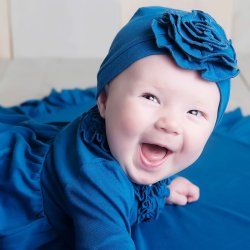 Lemon Loves Layette "Bijou" Hat for Newborn and Baby Girls in Seaport Blue