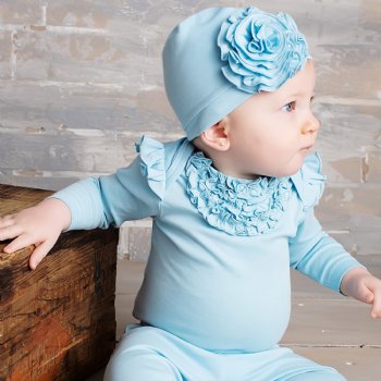 Lemon Loves Layette "Madison" Onesie for Newborn and Baby Girls in Cinderella Blue