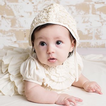 Lemon Loves Layette "Briana" Bonnet for Newborn and Baby Girls in Eggnog Beige