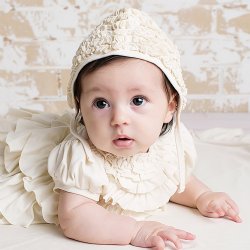 Lemon Loves Layette "Briana" Bonnet for Newborn and Baby Girls in Eggnog Beige