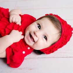 Lemon Loves Layette "Briana" Bonnet for Newborn and Baby Girls in True Red