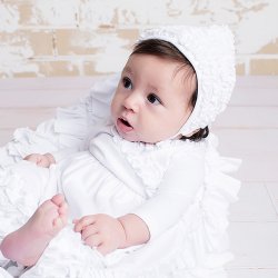Lemon Loves Layette "Briana" Bonnet for Newborn and Baby Girls in White