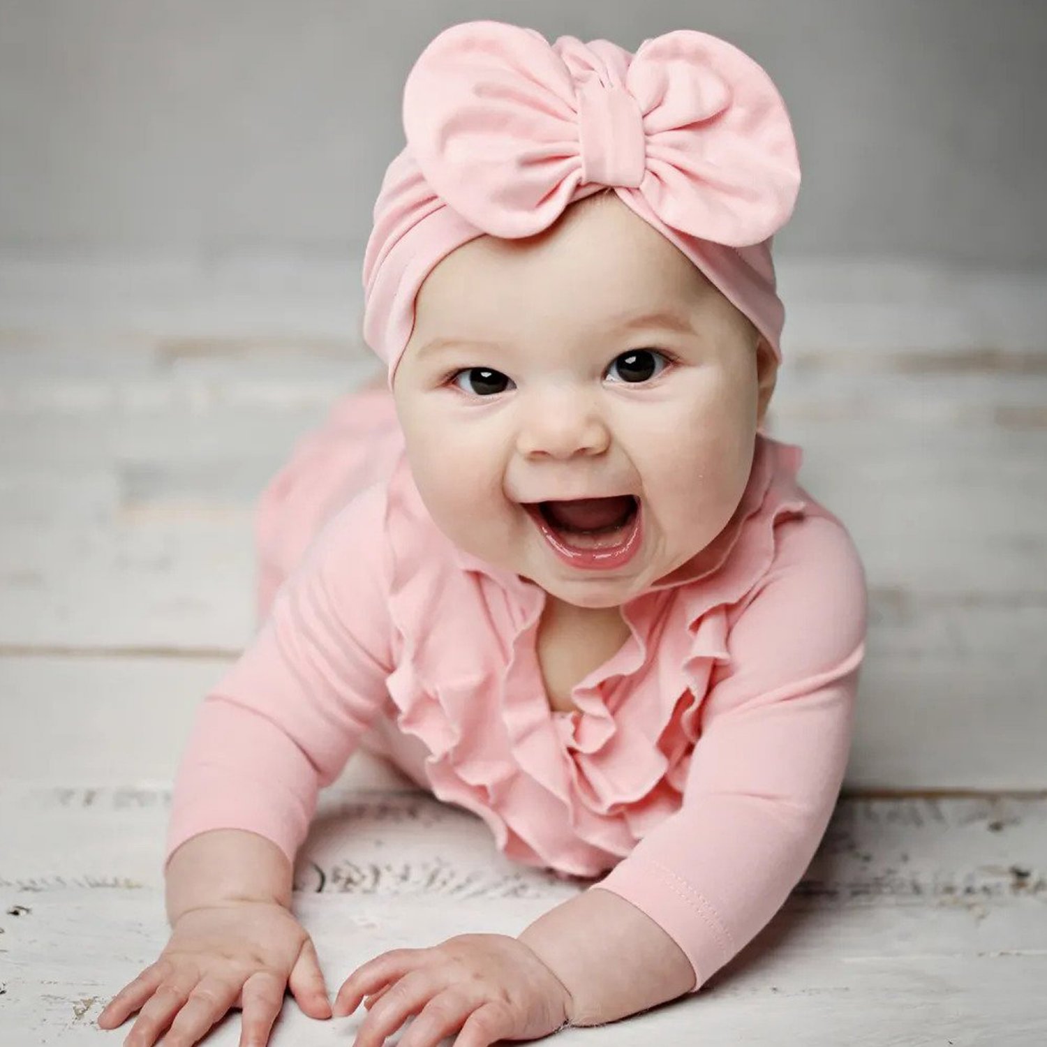 Lemon Loves Layette Bow Hat for Newborn and Baby Girls in Rose Shadow Pink