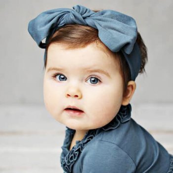Lemon Loves Layette "Bow" Headband for Baby Girls in Orion Blue