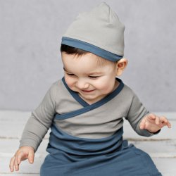 Lemon Loves Layette for Boys "Billy" Newborn Gown in Blue and Grey