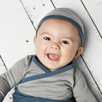 Lemon Loves Layette for Boys "Billy" Newborn Gown in Blue and Grey